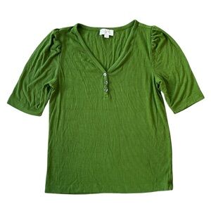 LOFT Roughed Sleeve V-Neck Henley Top Size M Forest Fairy Cottagecore